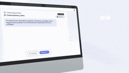 El tutor de IA responde una consulta con el material de la empresa